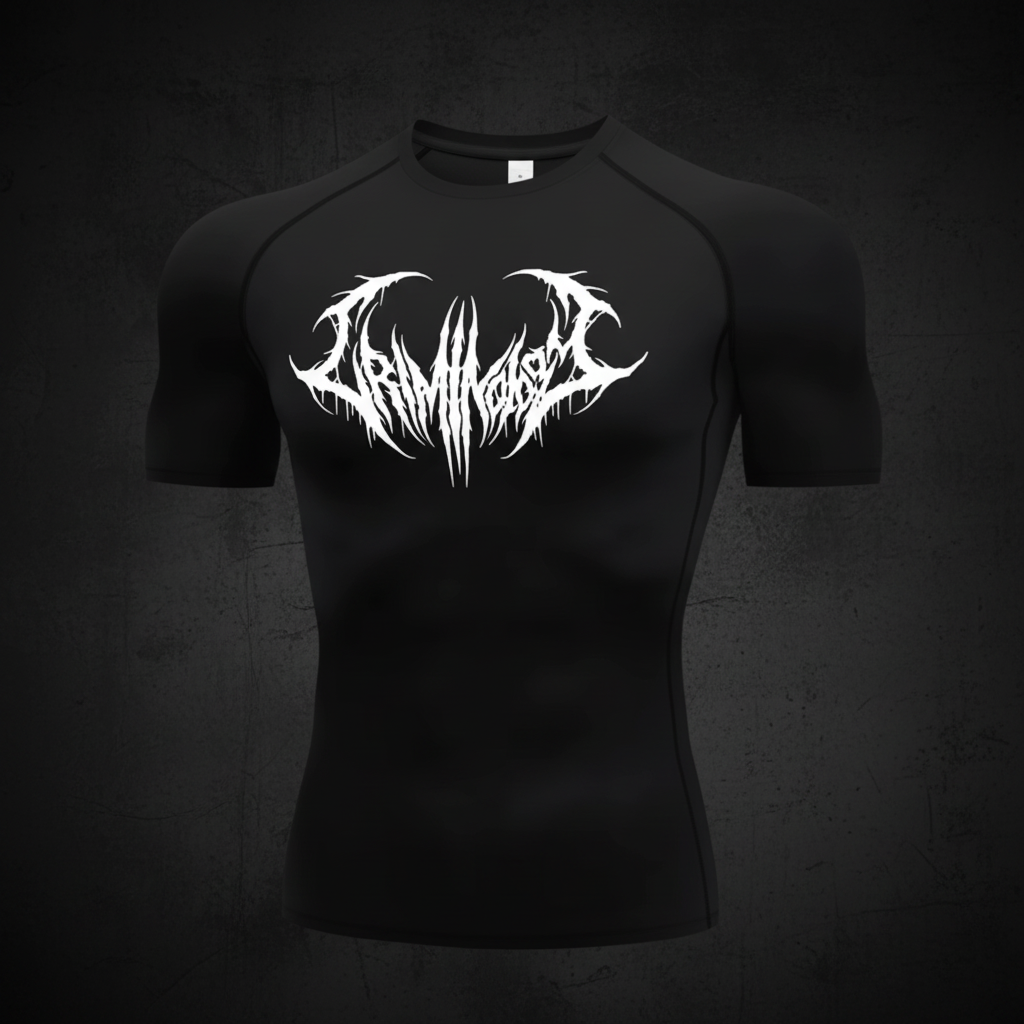 Black compression shirt with white gothic wings