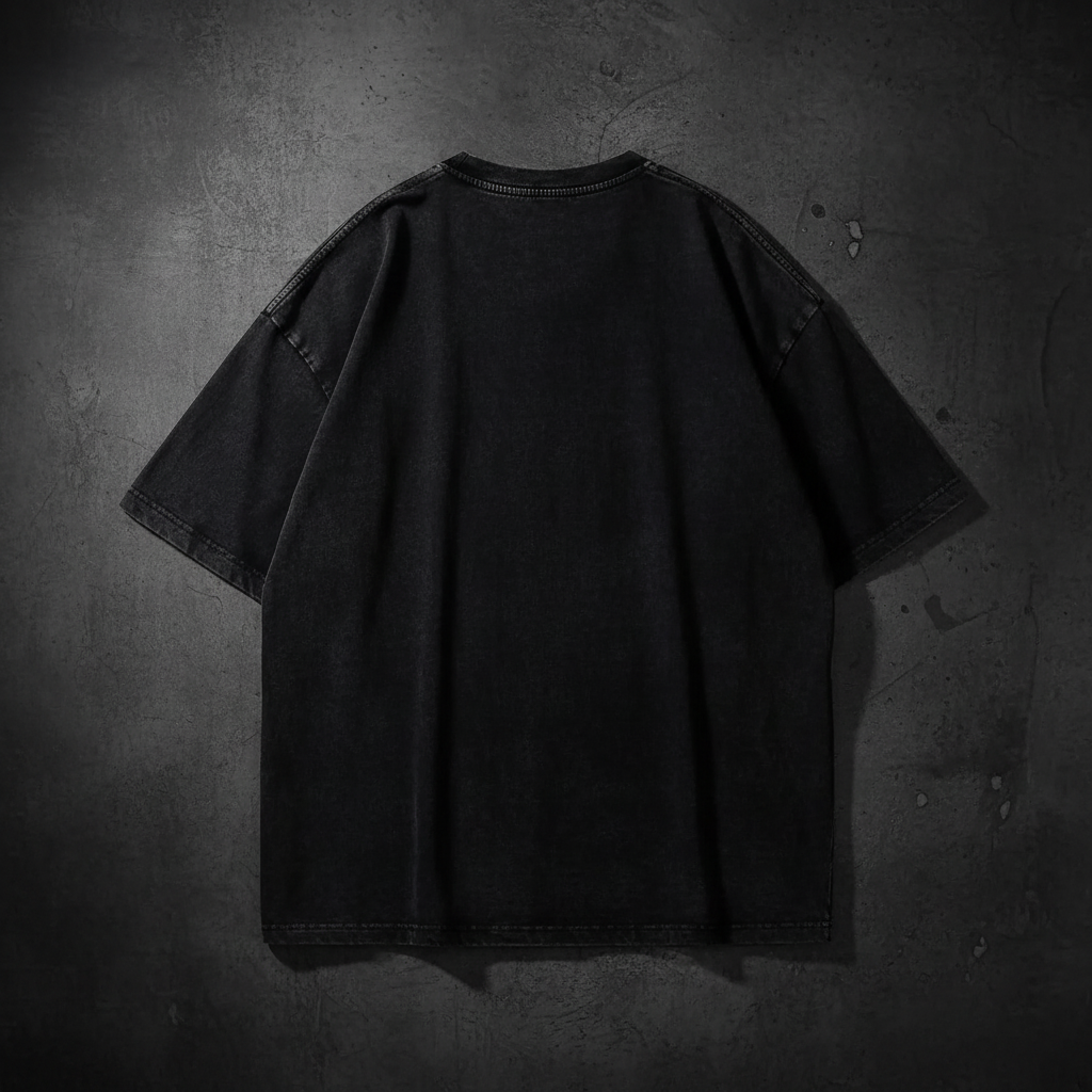 Black oversized t-shirt back view on dark background