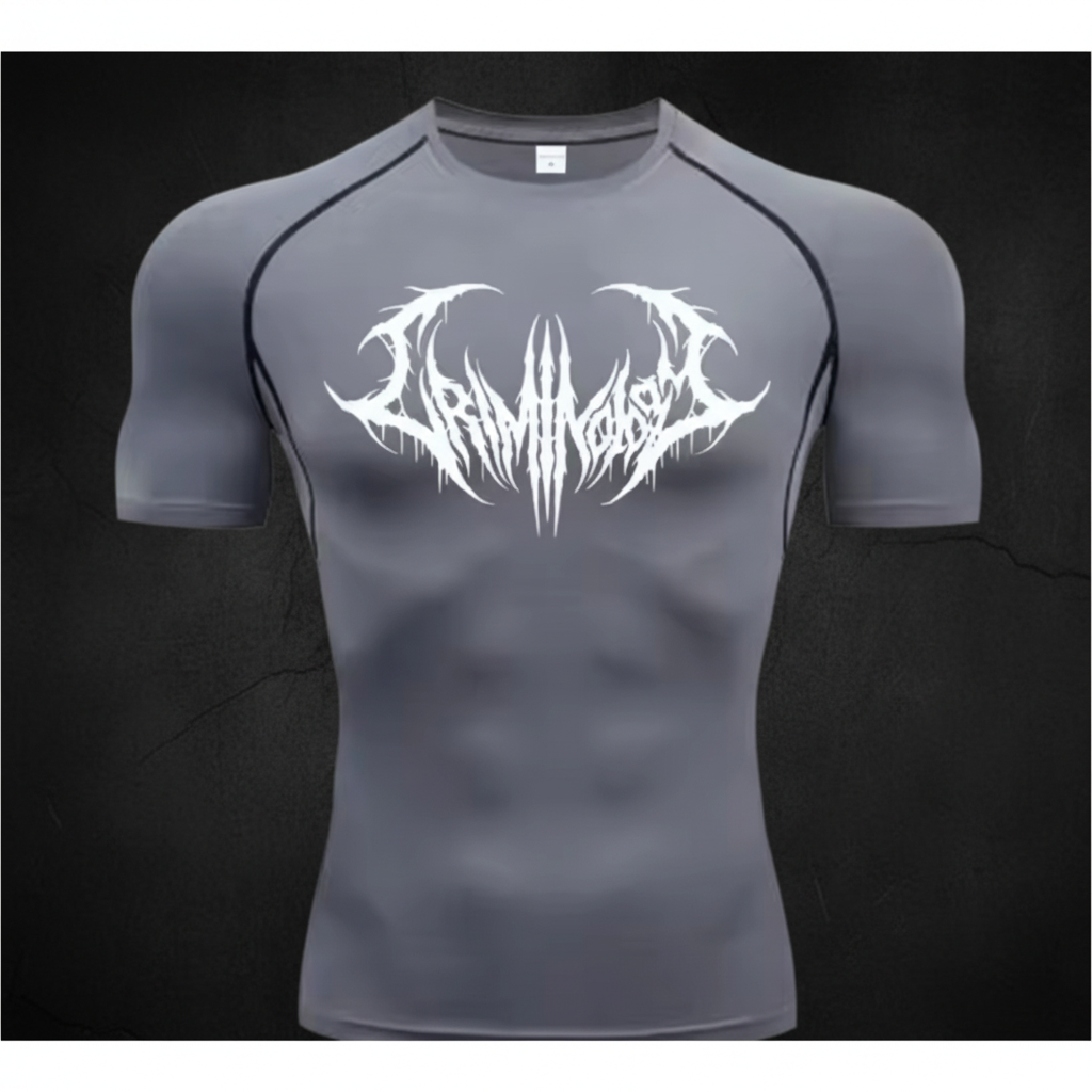 Grey compression shirt with white gothic wings